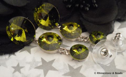 Triple Drop Earrings with Swarovski - Olivine 